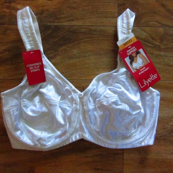 NWT- LILYETTE White Unlined Satin Maximum Support Underwire Bra Size 36DD - Picture 1 of 5